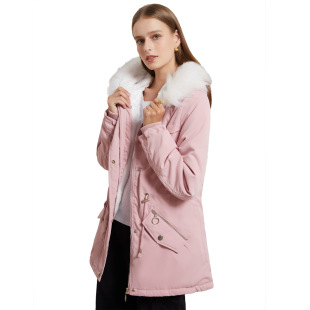 Women's fur collar hooded cotton jacket派克服女大码毛领棉衣