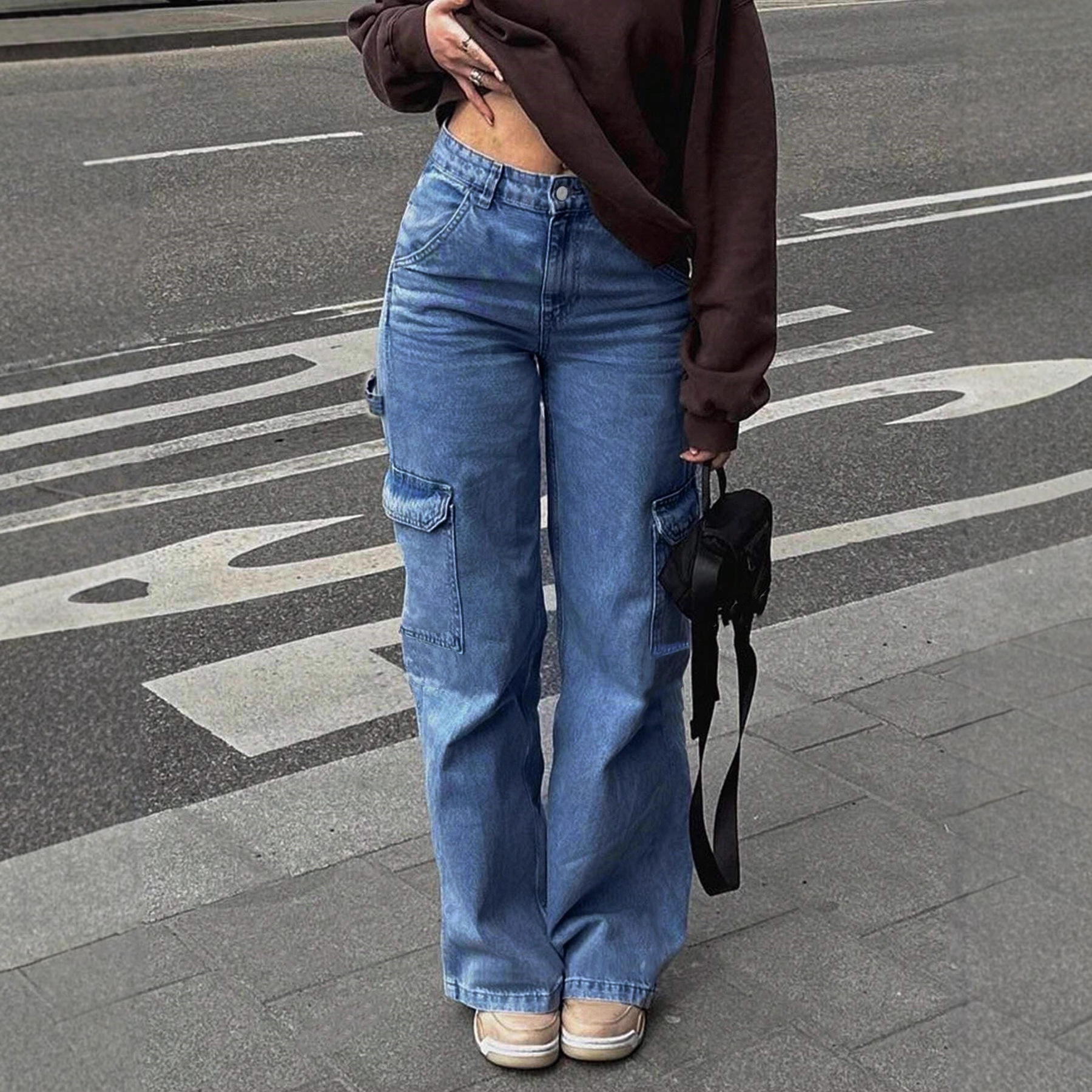 Women straight leg workwear, floor mopping jeans女工装牛仔裤