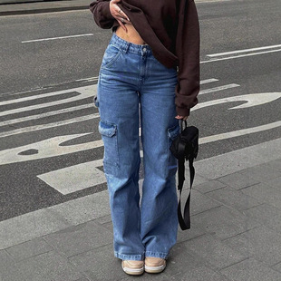 Women straight leg workwear, floor mopping jeans女工装牛仔裤