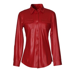 long sleeved jacket皮西装 short suit button leather Women