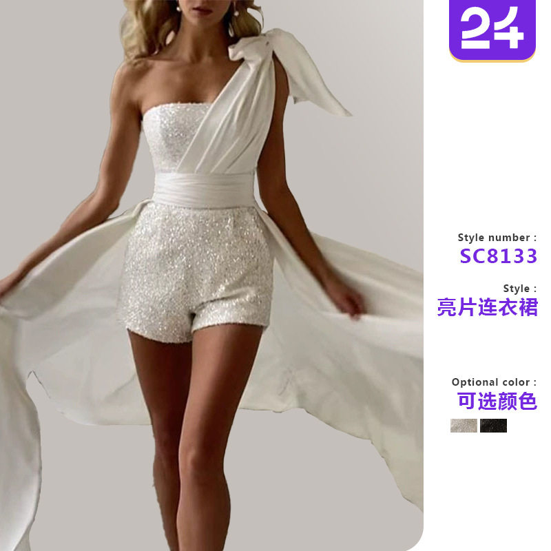 Women's strapless large sequin dress女连衣裙修身抹胸大摆亮片