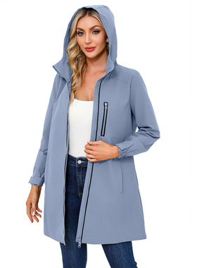 Women's waterproof windbreaker hooded loose jacket风衣女连帽