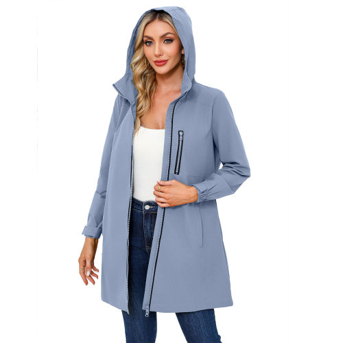 Women's waterproof windbreaker hooded loose jacket风衣女连帽