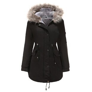 Women's woolen collar cotton clothing女装毛领棉服派克服