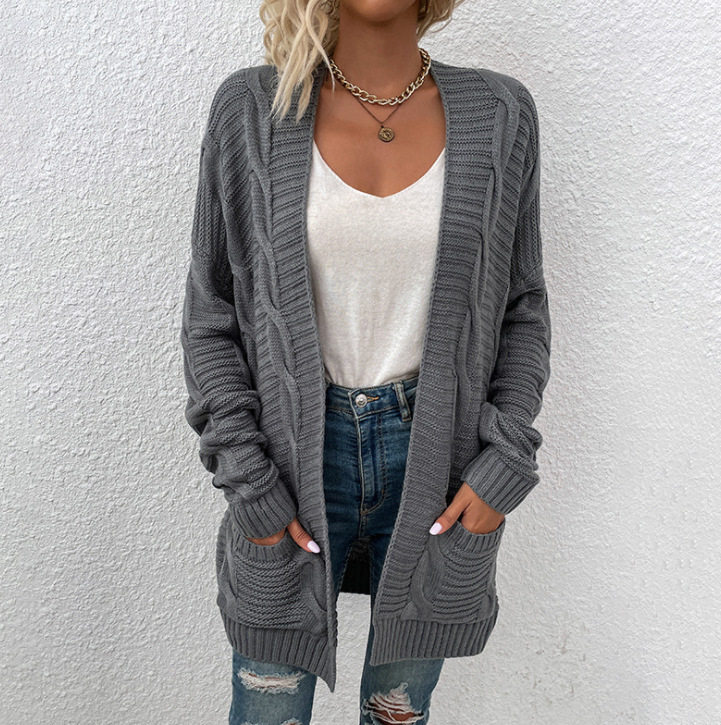 Women cardigan mid length sweater jacket女开衫中长款毛衣外套