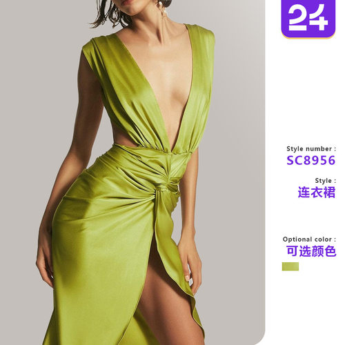 Women's sexy deep V-sleeveless backless evening gown女晚礼服