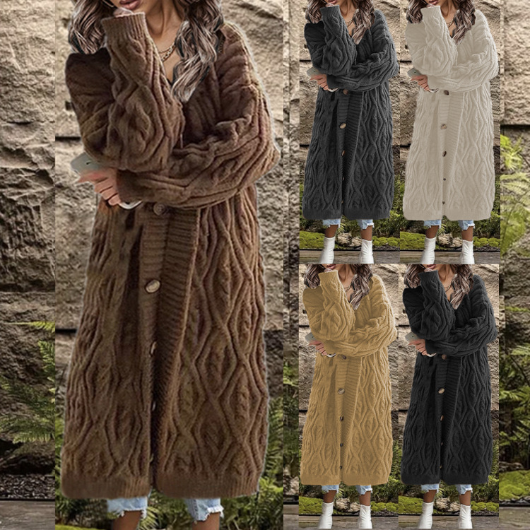 Women's loose long thick thread sweater jacket女长款针织毛衣