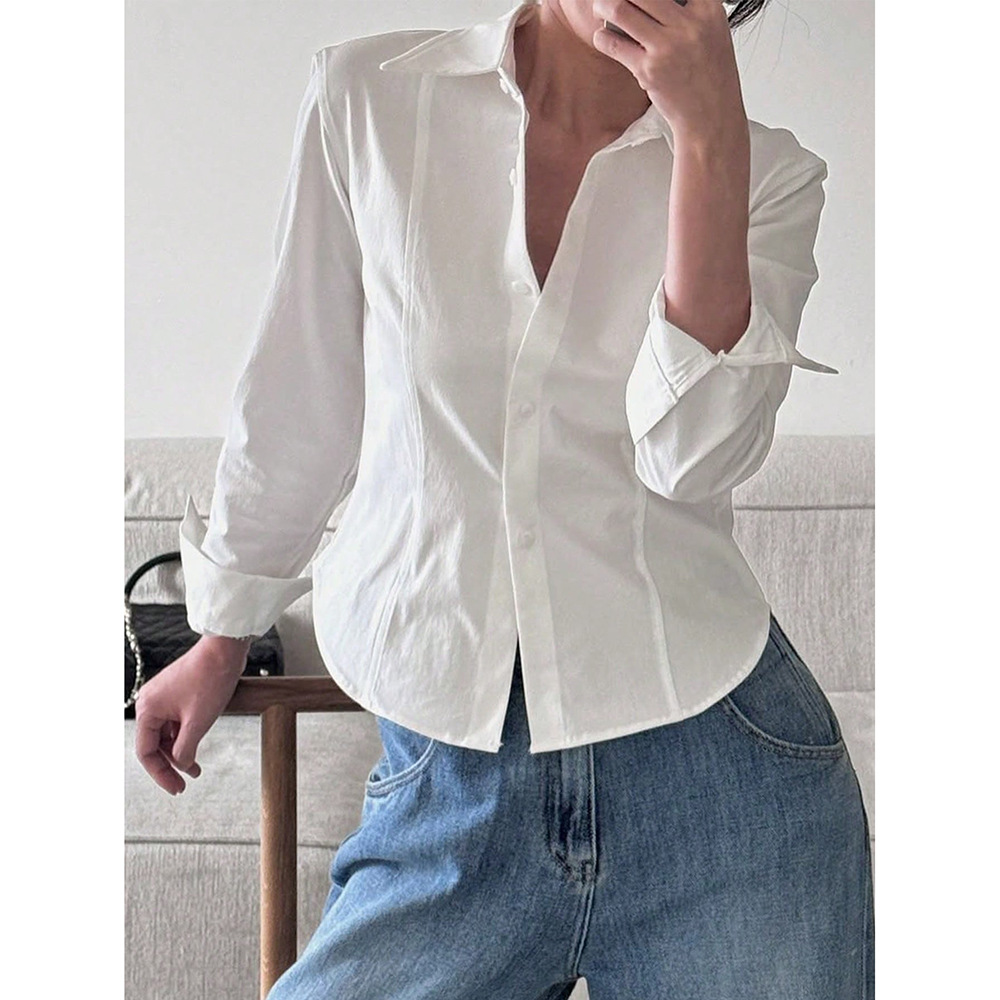 Women's casual long sleeved shirt女跨境小众潮流长袖衬衫修身