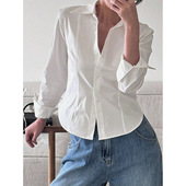 修身 casual sleeved Women 衬衫 long shirt女跨境小众潮流长袖
