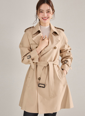 26春新款安可拉红风衣双排扣廓形气质经典休闲中长款外套女22396