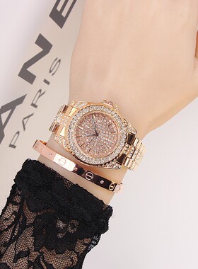 诗威蒙 新款紫色手表 个性时尚潮流镶钻满钻钢带女表