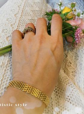 繁花戒指奢牌代工厂手工锤纹镀金