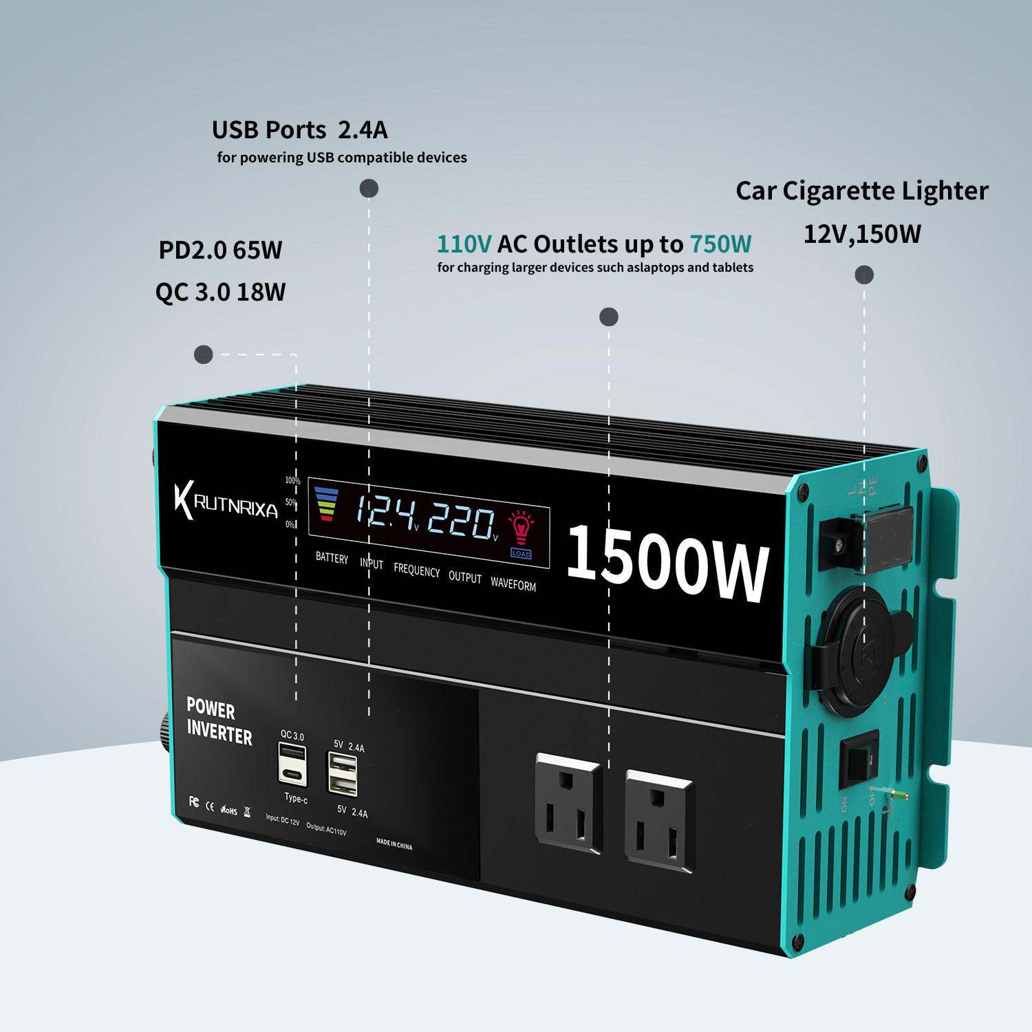 DOXIN1500W多功能逆变器 12V-220V伏电源转换器 24V220V 车载排插