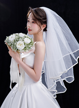 星空头纱亮闪结婚主婚纱澜蒂纱