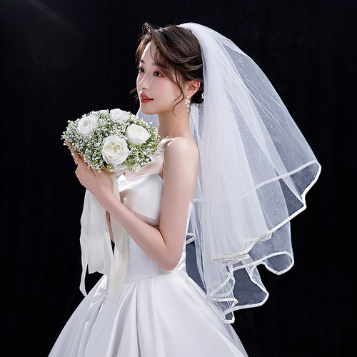 星空头纱亮闪结婚主婚纱澜蒂纱