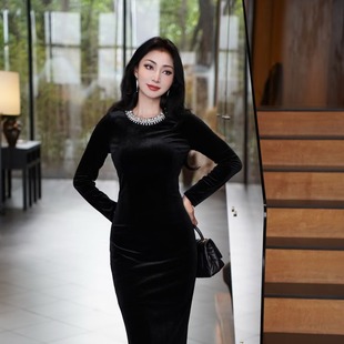 倪妮同款礼服2026新款高级感气质显瘦会年演出黑色晚礼服女