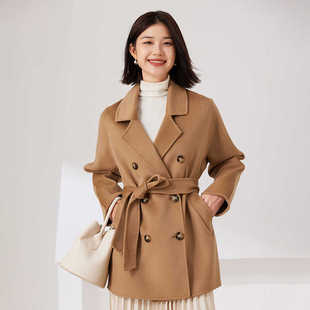 2024年秋冬双面羊绒大衣女中款高端气质宽松双排扣毛呢外套