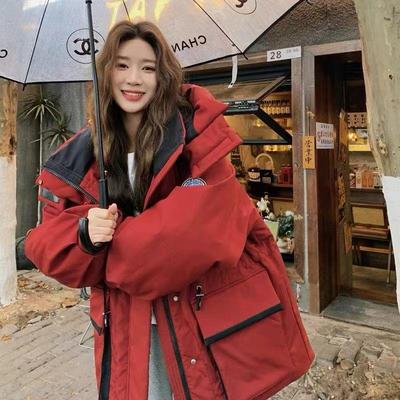 红色工装羽绒棉服女高级