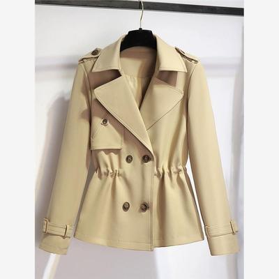 卡其色短款风衣抽绳女款2