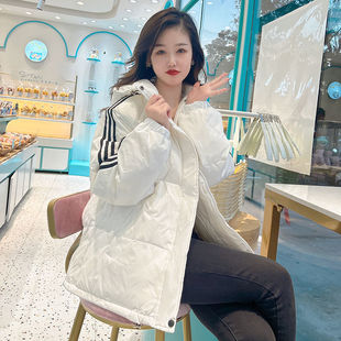 白鸭绒羽绒服女三条杠宽松短款连帽加厚保暖学生情侣潮流新款外套