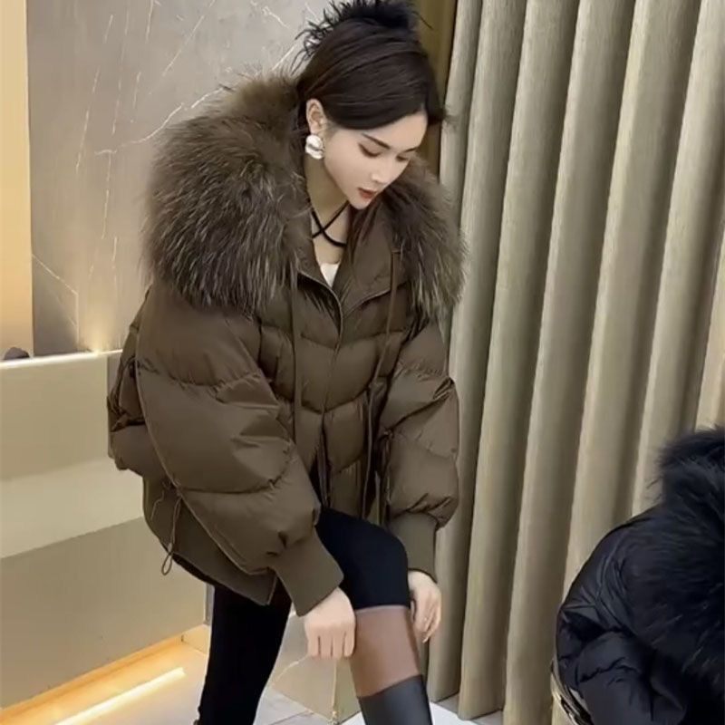 网红爆款2023冬季新款大毛领羽绒棉服女小个子百搭流行设计