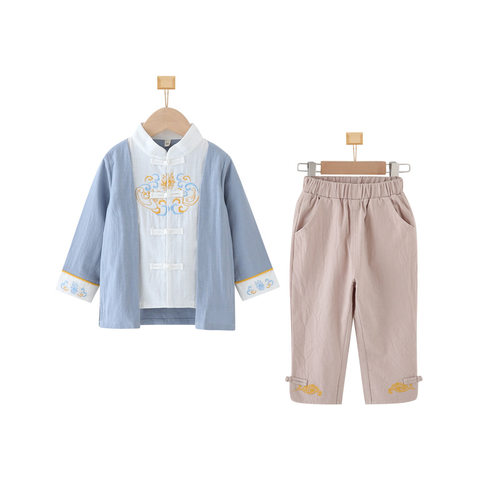 男童汉服棉麻周岁礼服套装