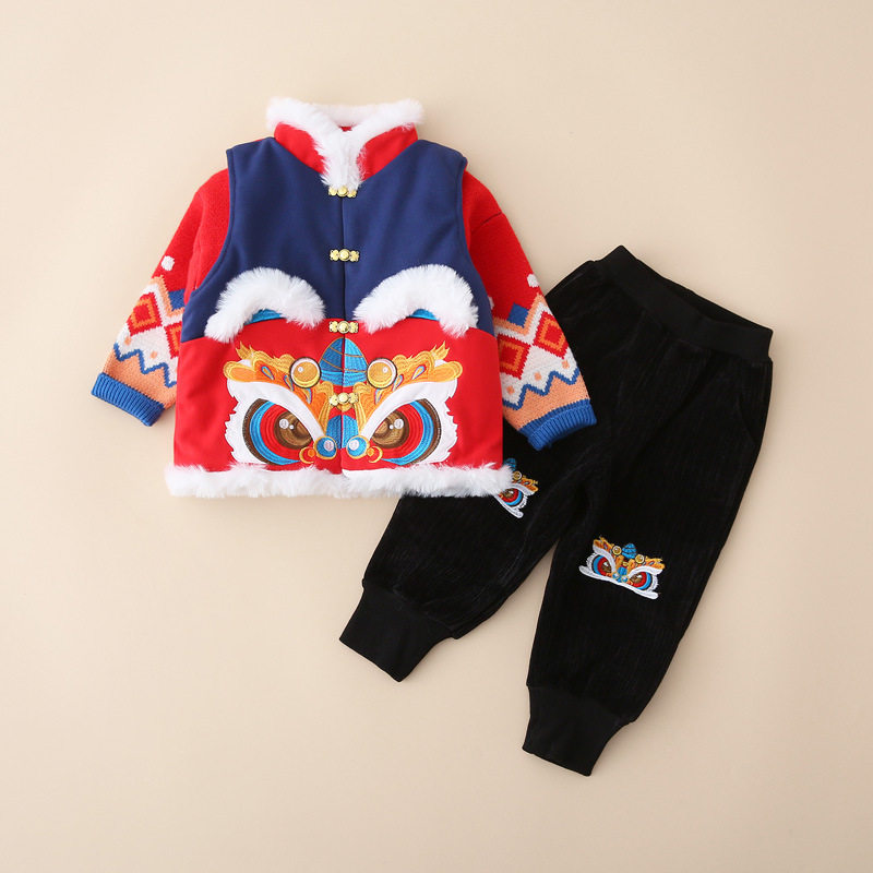 儿童马甲拜年服男童唐装女童马夹冬宝宝周岁礼服新年衣服过年套装
