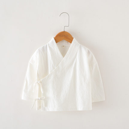 儿童汉服棉布打底衫系带白衬衣交叉领汉服上衣大中小男童宝宝童装