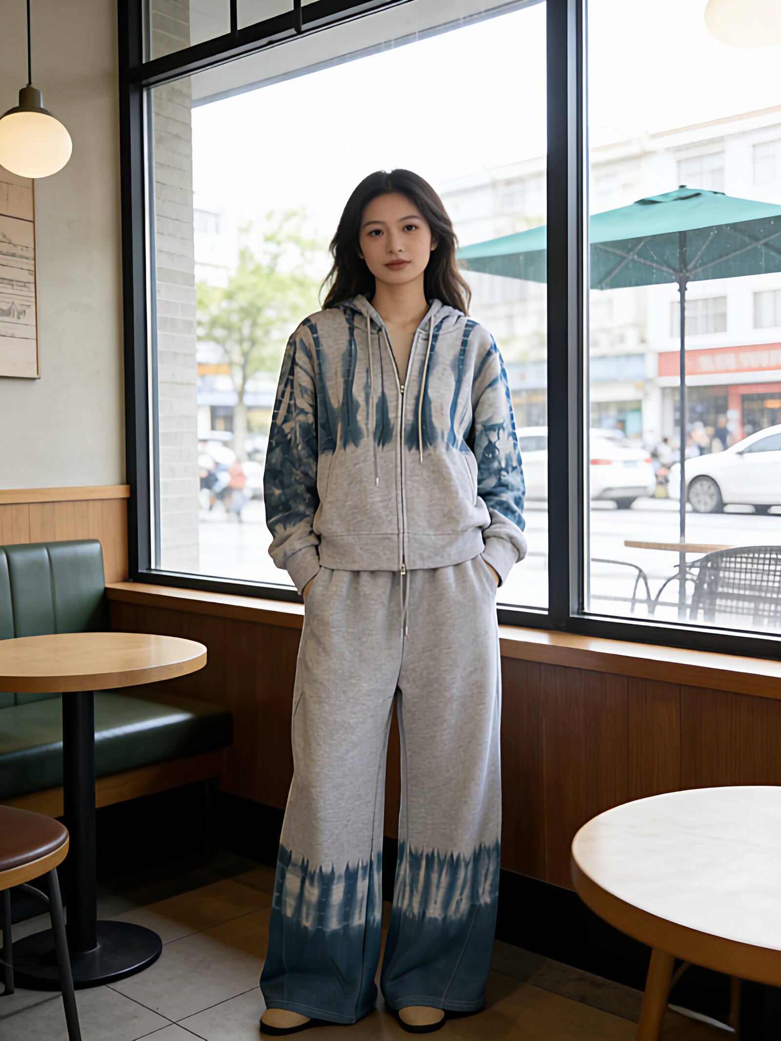 扎染连帽外套女春季卫衣套装2026新款时尚运动装上衣长裤两件套女