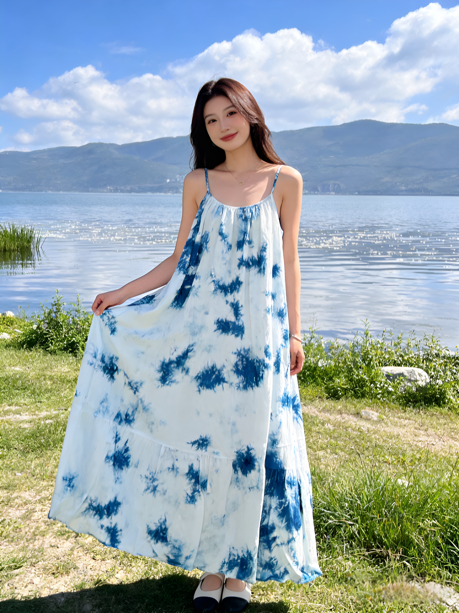 扎染吊带连衣裙女夏季2026新款大理度假吊带裙子宽松大码显瘦长裙图片