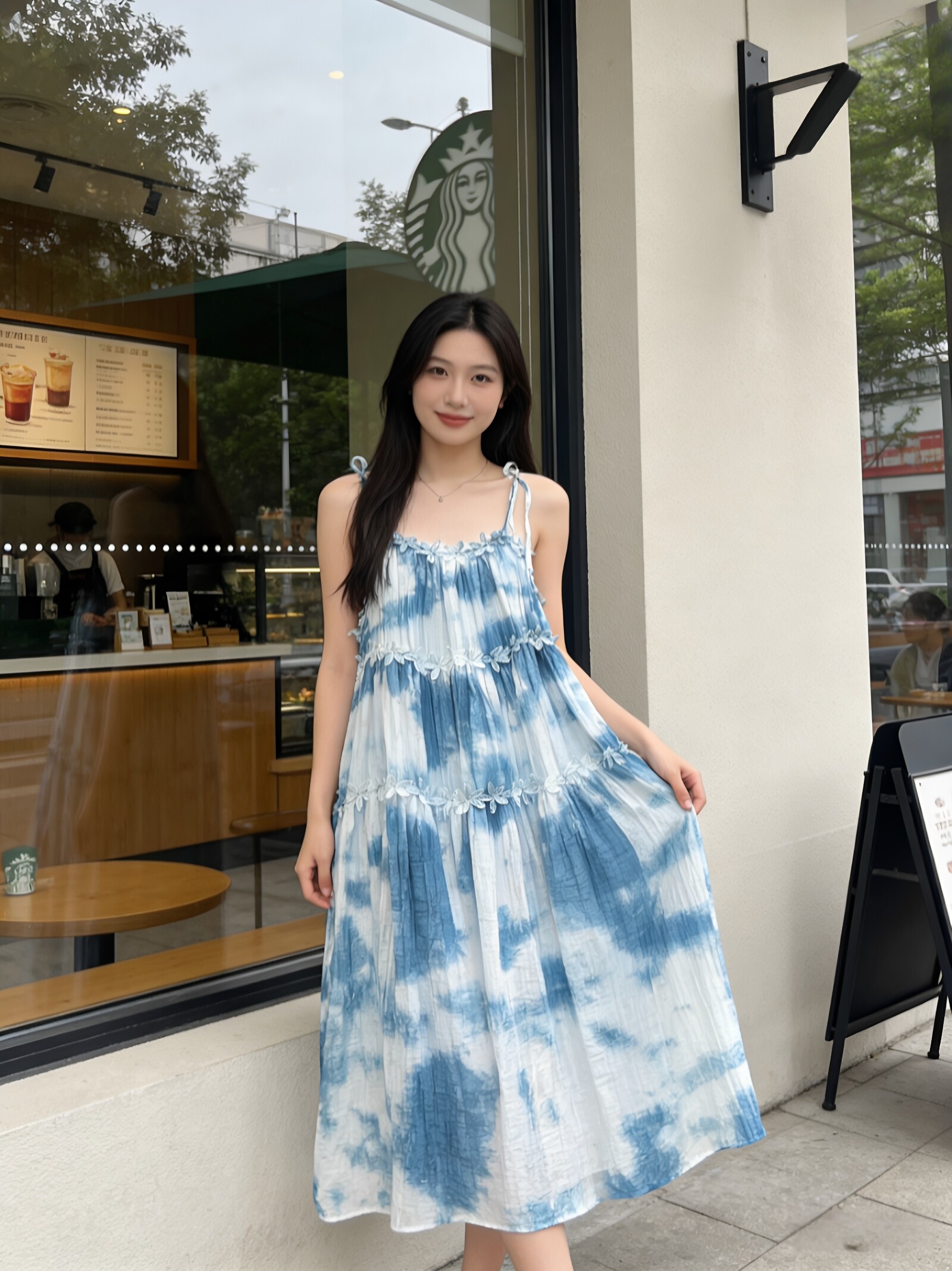 非遗扎染吊带连衣裙女中长款夏季新款修身显瘦吊带裙子过膝中长裙