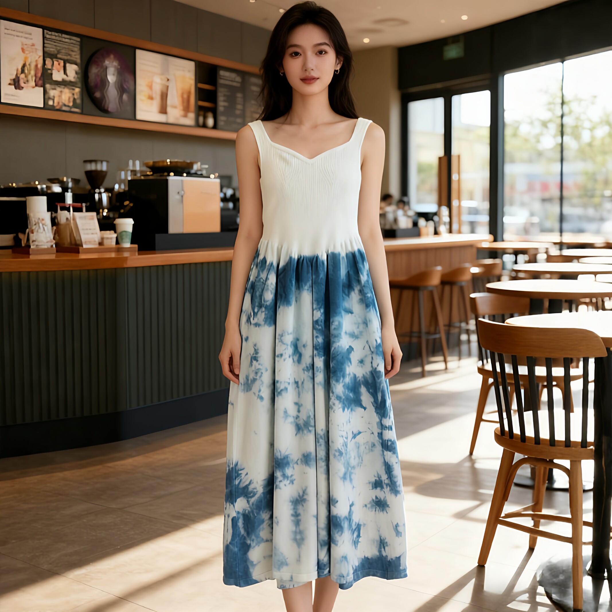 扎染针织背心裙女2025新款长款内搭无袖毛衣打底裙修身a字连衣裙