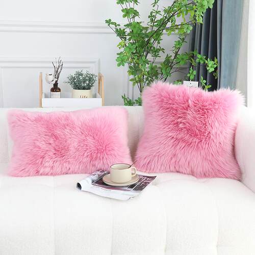 澳洲真羊毛抱枕皮草沙发靠垫轻奢皮毛一体靠背办公室腰靠枕真毛垫