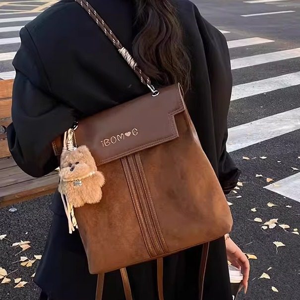 Paopaorol麂皮绒包包女大容量2025新款双肩包上班通勤磨砂小背包