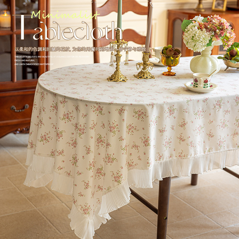 新款法式复古风餐桌台布家用珍珠纱圆桌盖布甜品台装饰桌布氛围感