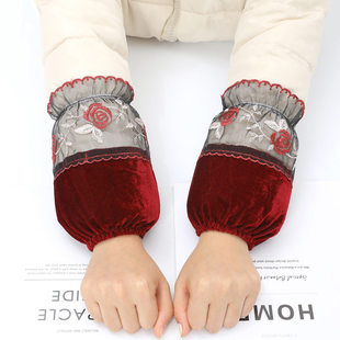 2026新款秋冬季办公室羽绒服袖套女上班工作专用防脏黑色蕾丝女款