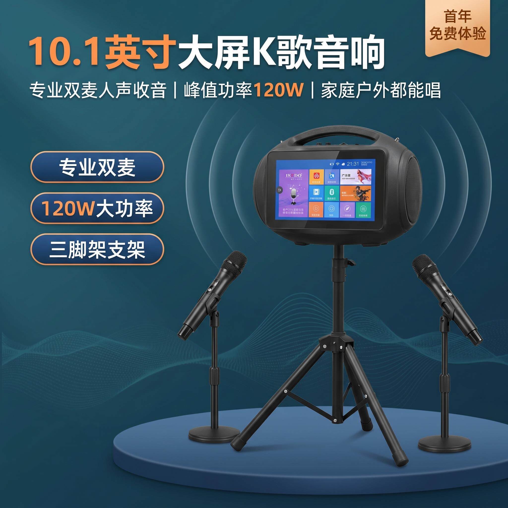 德国进口柏林之声ikedo户外K歌音箱120W大功率双麦克风WiFi点歌系