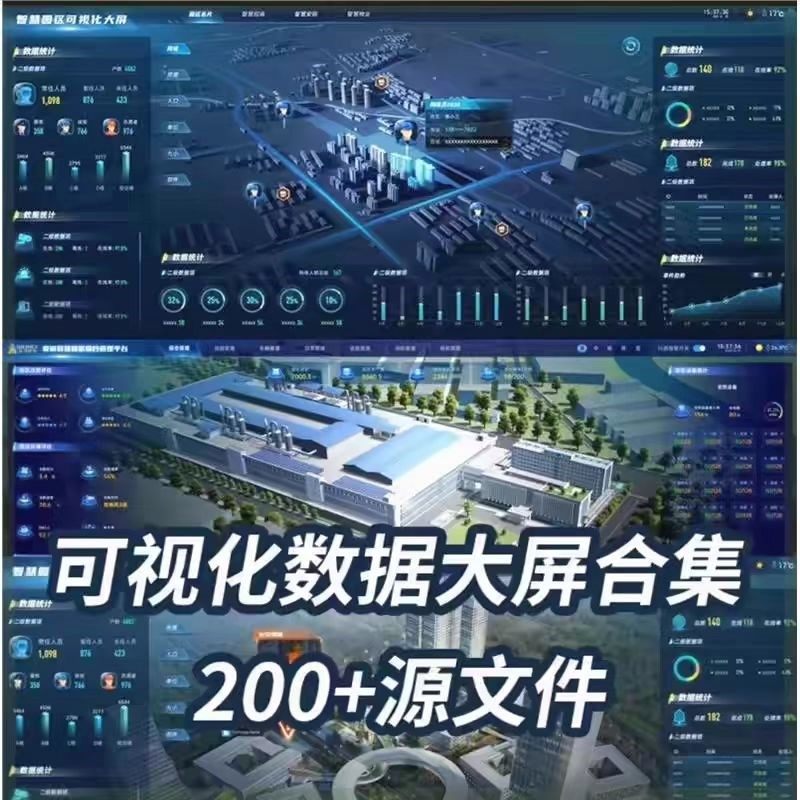 可视化数据大屏设计模板蓝色科技数字孪生设计素材UI界面PSD文件