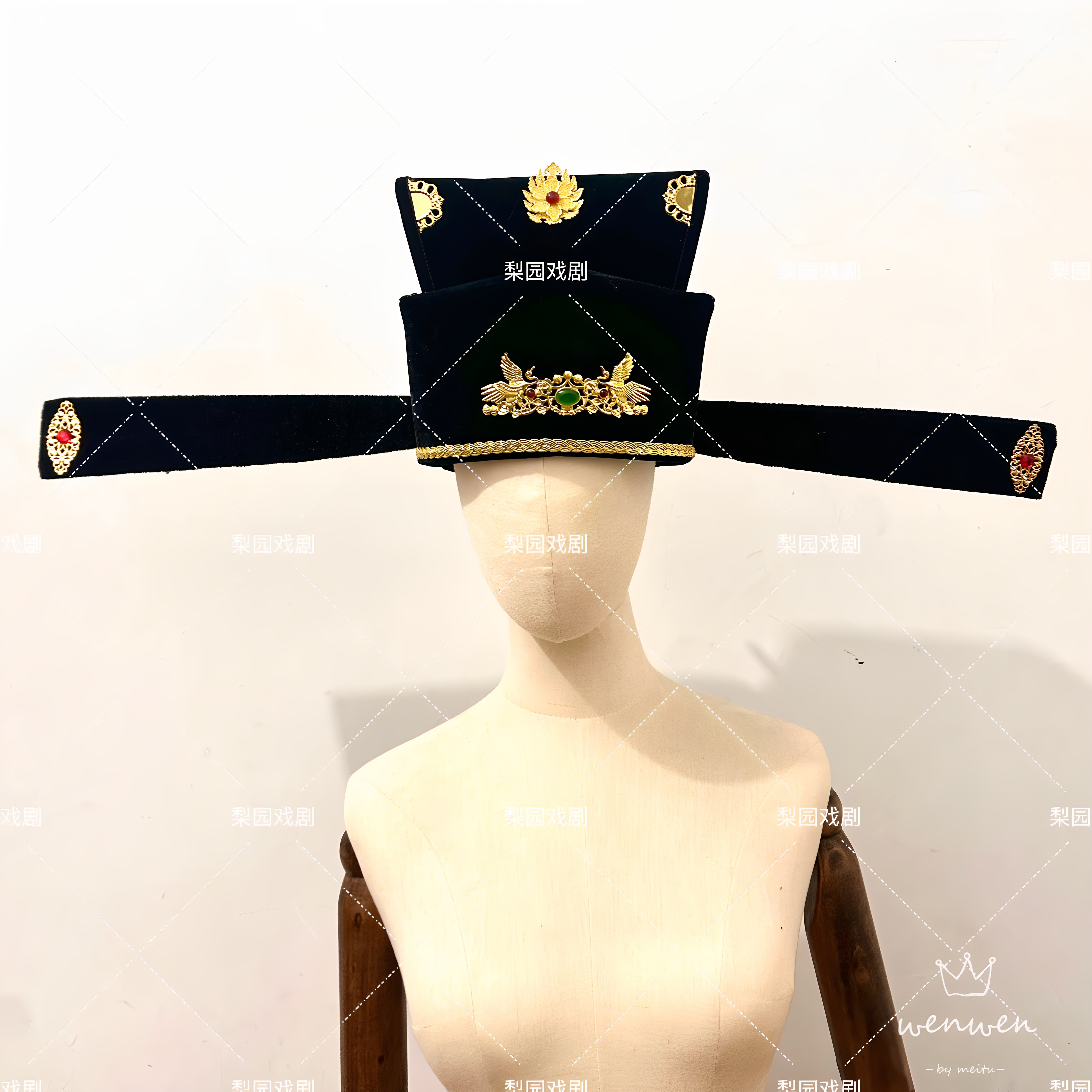 宋代展翅汉服婚礼拍照影楼复原宋制硬翅冠帽宋朝结婚礼帽子可调节