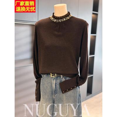 时尚洋气半高领针织衫女套头2025春秋新款上衣气质薄款毛衣打底衫