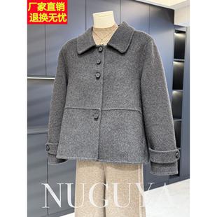 覆古翻领双面呢大衣女短款妈妈装百搭秋冬新款上衣中老年毛呢外套