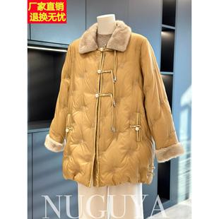 新中式国风刺绣羽绒服妈妈装女外套秋冬新款中年白鸭绒中长款大衣