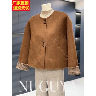 美拉德风双面呢大衣女短款妈妈装秋冬新款上衣百搭中老年毛呢外套