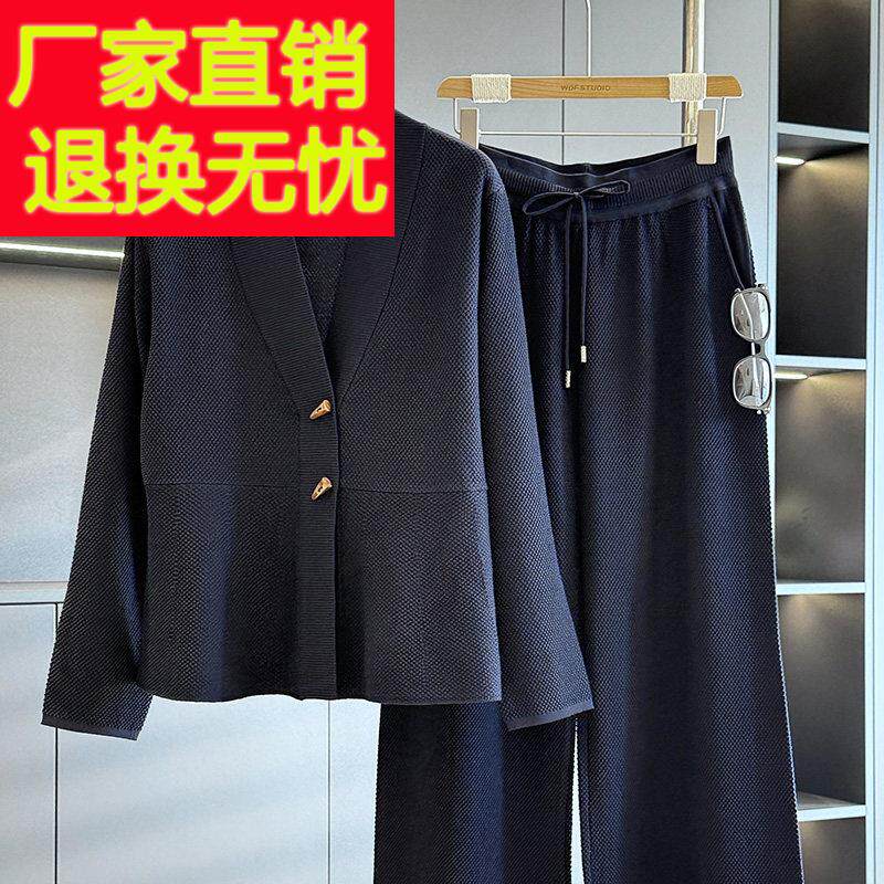 时尚洋气妈妈装冰丝套装女长袖秋装新款气质百搭中老年针织两件套