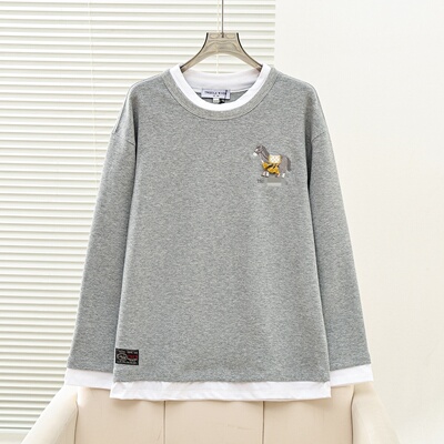 2026春季新款女装学院风时髦撞色拼接圆领长袖T恤TTLA2611C1K