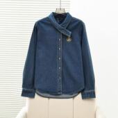 2025秋冬新款 女装 学院风休闲复古不对称领型牛仔衬衣TTYP258VW2D