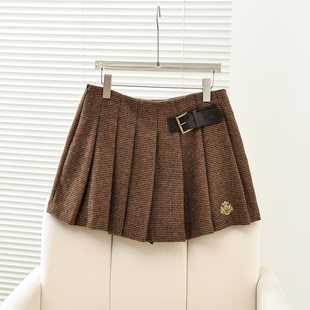 赵露思同款2025秋冬新款学院风格纹刺绣半身百褶裙女TTWH254902P