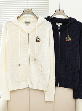 2026春季新款学院风休闲刺绣双拉链针织衫连帽开衫女TTCK2652C1A