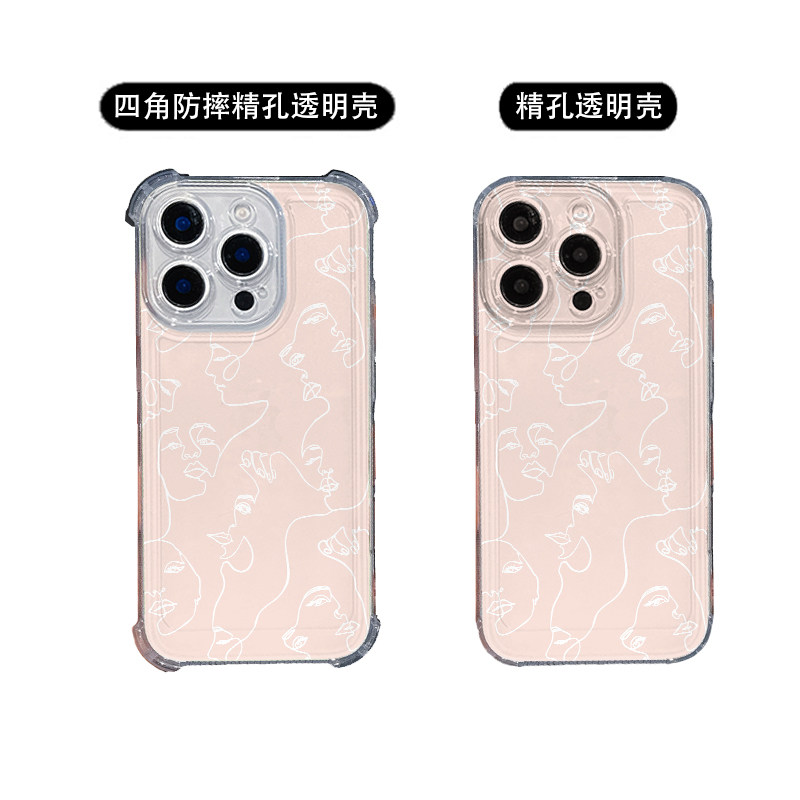 ins风抽象线条人脸 适用于iPhone17promax手机壳苹果16pro软透明硅胶oppo荣耀红米k70保护套iqoo小米华为mate