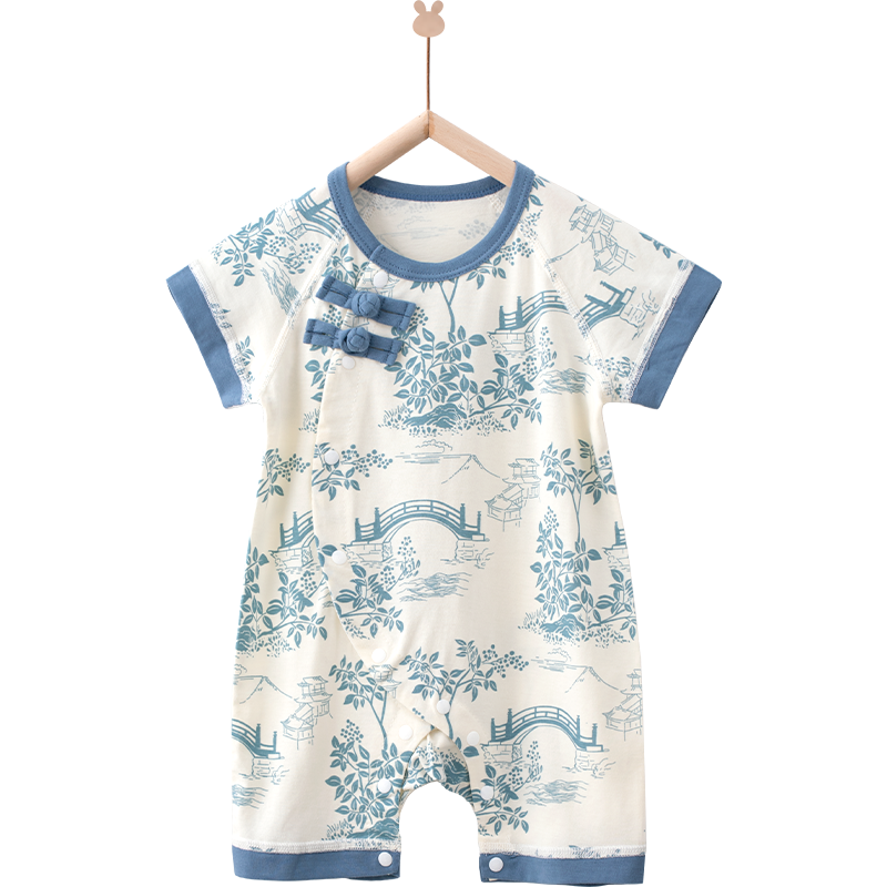 婴蓓依偏开哈衣纯棉夏季薄款汉服
